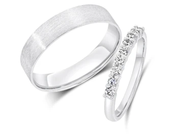Poročna prstana iz belega zlata in z briljanti, ki so malo dvignjeni, št. 444